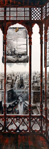 K Mehmood, 24 x 72 Inch, Acrylic and Charcoal on Canvas, Cityscape Painting, AC-KHM-007